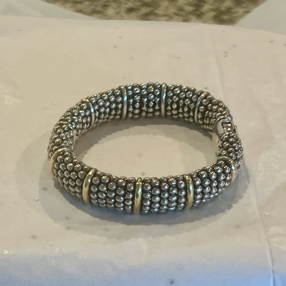 LAGOS Silver Beaded Bracelet with Gold Bands - Picture 2 of 11